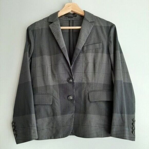 THEORY Zerena Wool & Cotton Blend Plaid Blazer Jacket Sz 8 - Picture 2 of 10